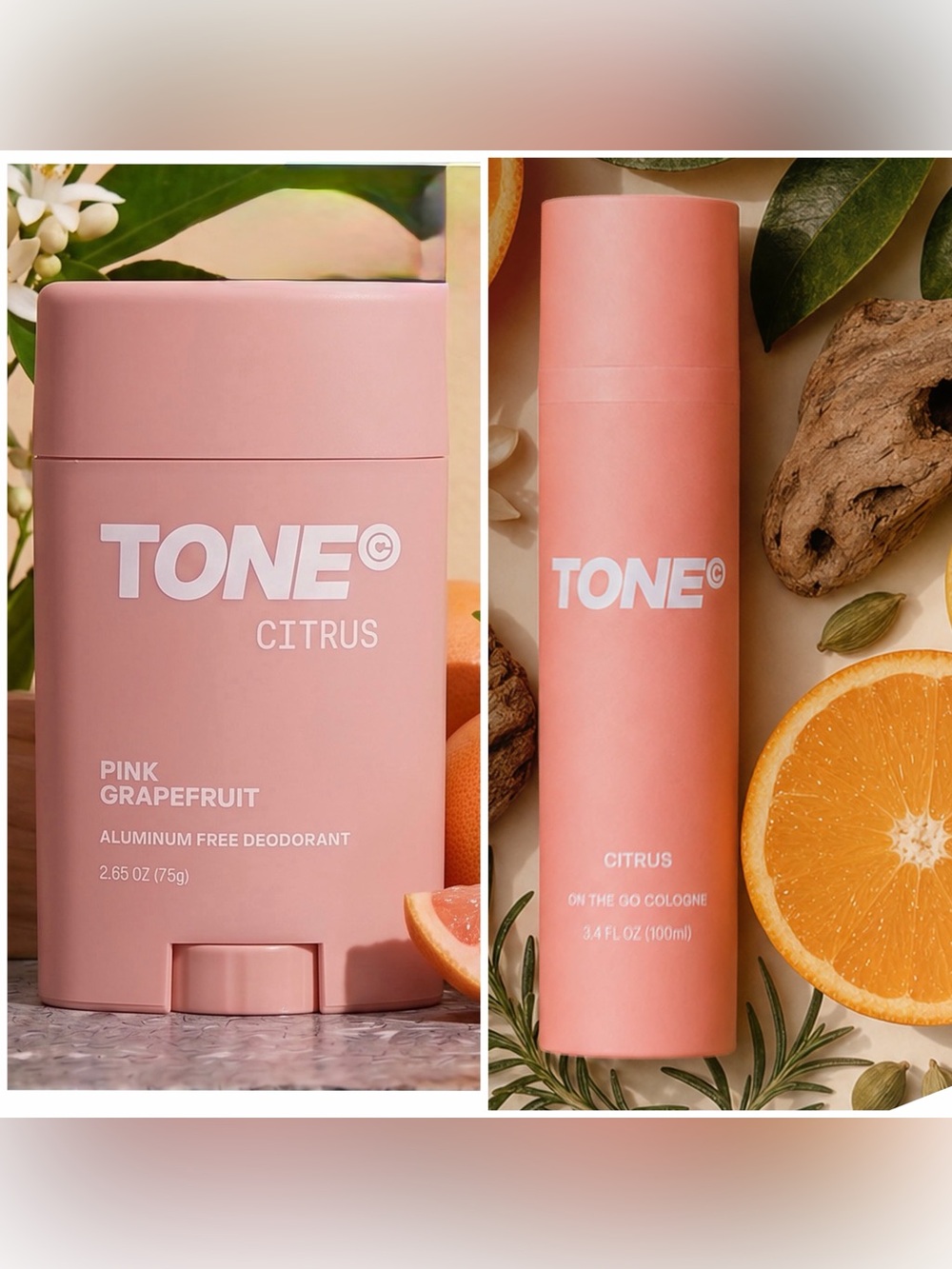 TONE Citrus DEODORANT & On The Go COLOGNE ~ Pink Grapefruit ~ Full Size ~ New